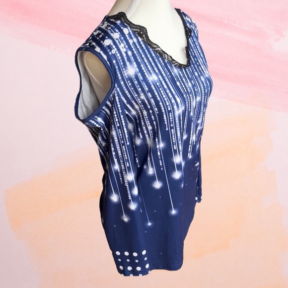 Blue and White Embellished Cut Out Blouse - Picture 5 of 8